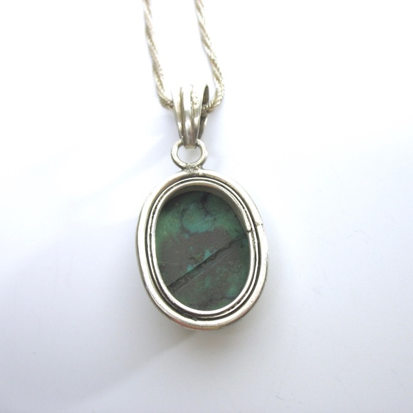 Turquoise Sterling Slide Pendant, 925 Rope Chain - Picture 6 of 7